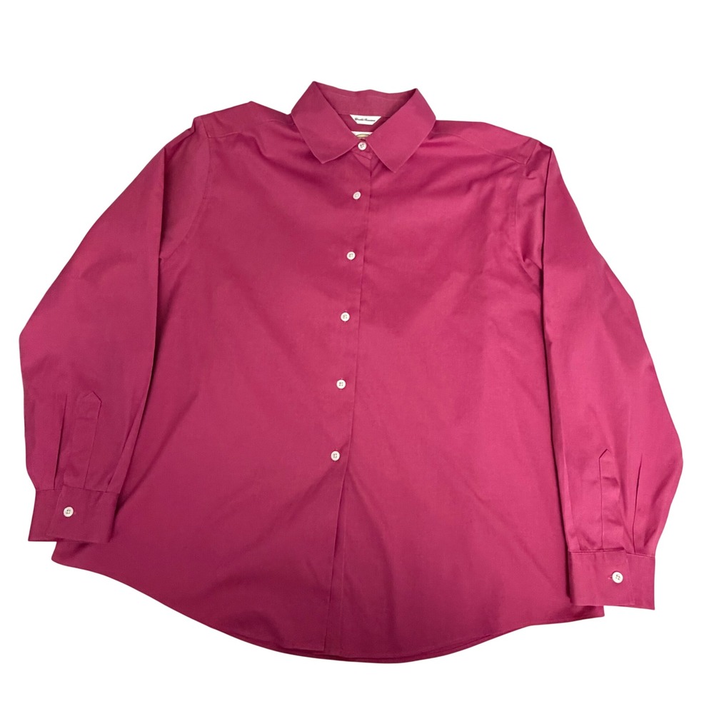 Talbots Button Down Shirt Womens 18 Pink Magenta Wrinkle Resistant Cotton Top